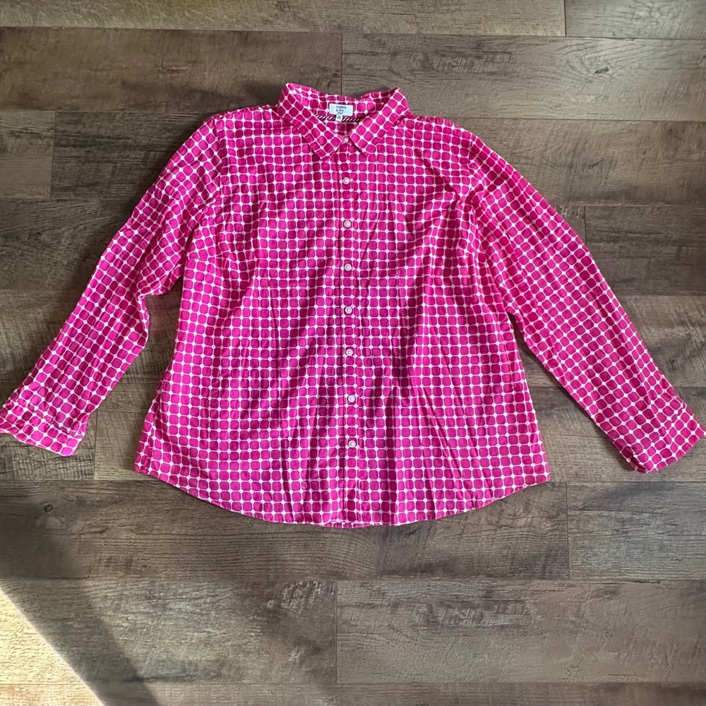 crown & ivy Hot Pink Grid-Print Button-Down Shirt (Runs Small Fits  Like a XL)